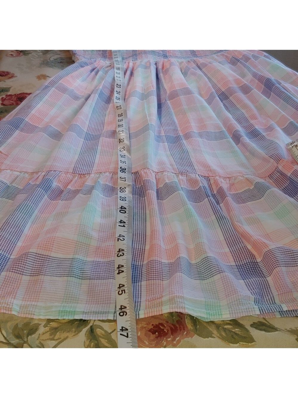 J.Crew Women's Smocked Tiered Cotton Plaid Dress in Pastels Multi size Large - Picture 12 of 17